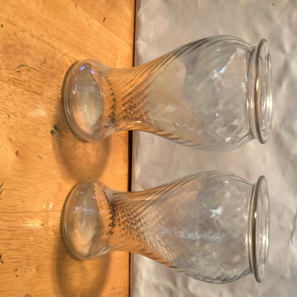 Source Unknown Clear Glass Swirl Vases (Pair)
